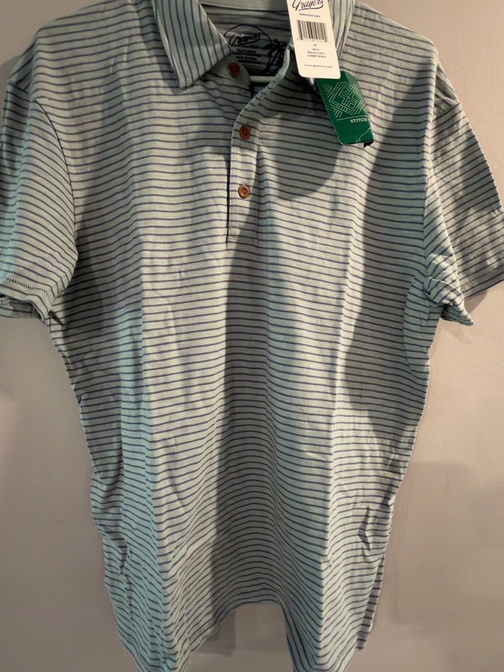 Grayers Mint Green Polo with Navy Stripes